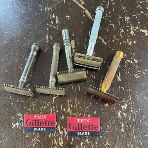 Antique Safety Shaving Razors Lot + Gillette Thin Blades